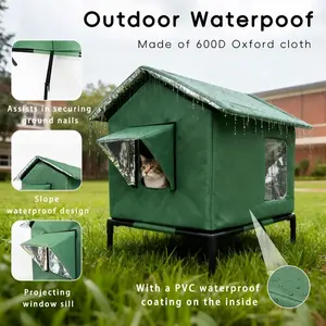 Insulated Outdoor Cat House - Warm Cushion Included, All-Season Use for Outdoor & Indoor Cats - Winter-Ready Cat Shelter, Easy to Assemble
