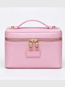 Women's Solid Color Makeup Bag, Waterproof Durable Sewn Seam Storage, Matte Finish Easy Clean, Fashionable Long-Lasting Makeup Organizer