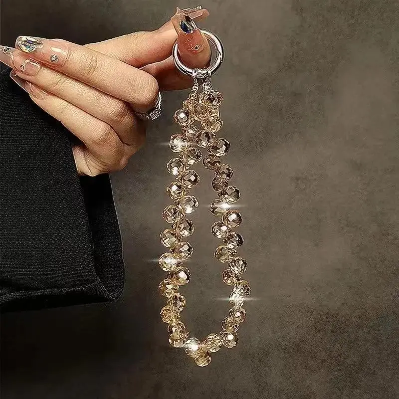 Stylish Crystal Beads Mobile Phone Strap Charm Pendant Bracelet, Compatible with iPhone, AirPods, Bags for Women
