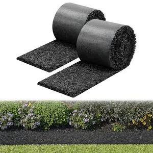 VEVOR Rubber Mulch Mat 2 Rolls 140x 4.5 in, Recycled Rubber Permanent Mulch Edging Border, Natural-Looking Flower Barrier with Stakes, 0.5 in Thick Cuttable Garden Edgings for Landscaping