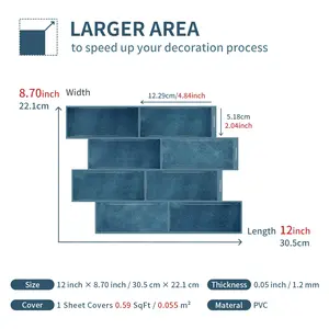 3D Blue Wallpaper Stickers, Removable Waterproof PVC, Easy Installation, Durable for Kitchen & Bathroom Decor, Moisture-Proof Design