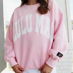 LULU MAC Pink Sweatshirt with Bold White Lettering and Brand Patch on Sleeve