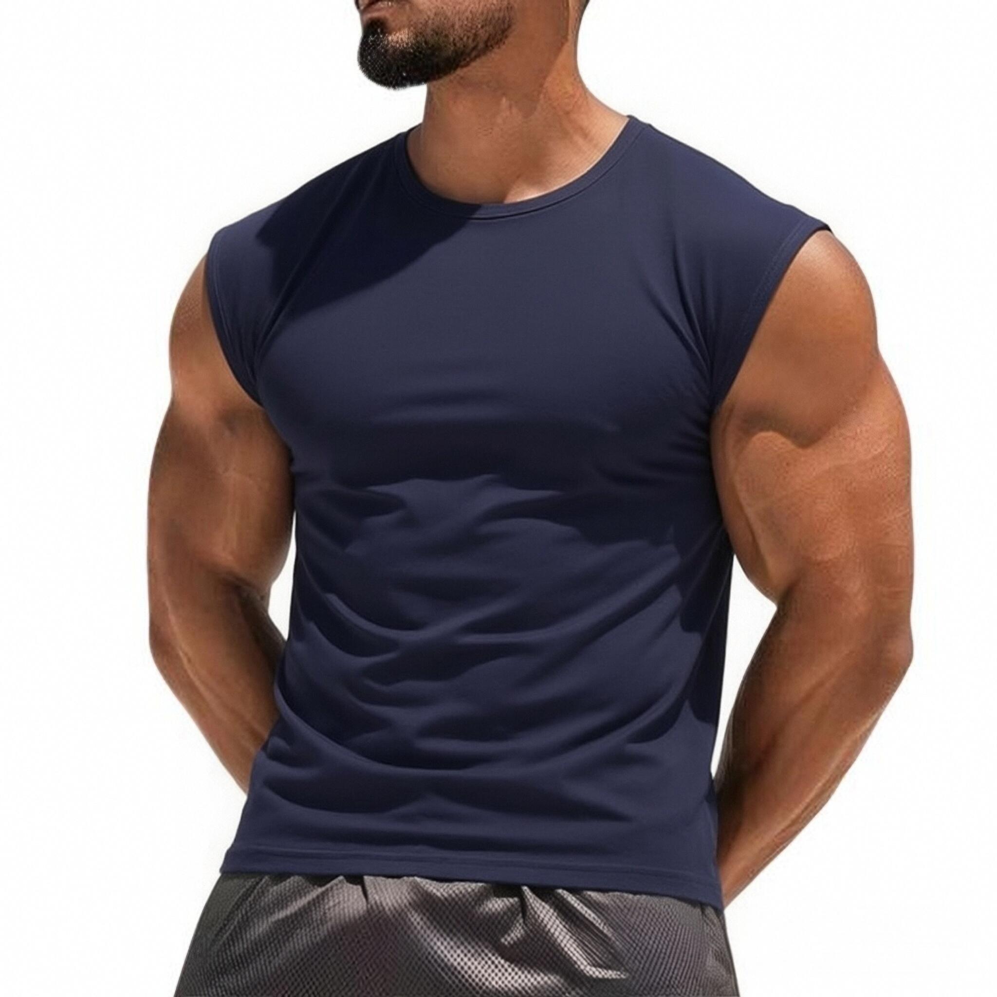 Tank top suitable for fitness training and everyday wear, basic T-shirt, basketball tank top, men’s sports tank top, solid-color crew-neck casual athletic tank top