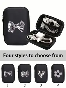 Portable Mini Storage Bag with Y2K Silver Bow Decor, Waterproof Eva Hard Shell Camera Case, Shockproof Box for Digital Cameras and Products