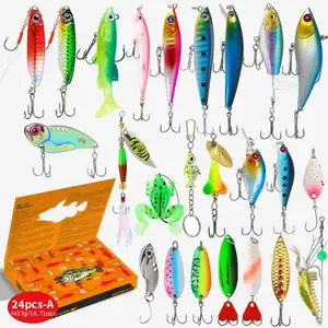 24-Piece Lure Christmas Set, Far Casting Minnow Glitter Bait, Lead Fish Surprise Gift, Holiday Gift Set, Fishing Accessories