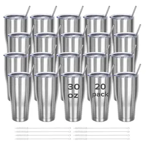 FASTSUB 30 oz Curve Stainless Steel Tumbler with Lid and Straw 20 Pack, Double Wall Vacuum Cup for Epoxy and UV DTF