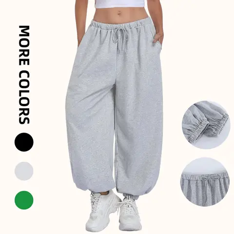 KEEPSHOWING Women's Loose Oversize Baggy Sweatpants - Elastic Waist Wide Leg Barrel Pants, Comfy Pocket-Ready Joggers Lounge Pants