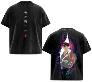 Yoshiki The Summer Hikaru Died Acid Washed Lightweight Cotton TShirt Horror Anime Shirt Unisex Trending Manga Tee Dress Graphics