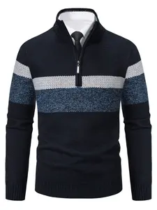 Men's casual knitted sweater, warm pullover sweater with zipper, fall and winter bottoming knit sweater, sweater jacket, suitable for daily, sports, going out