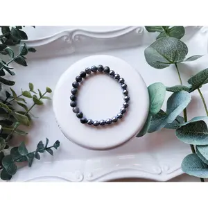 Larvikite & Hematite Beaded Bracelet || Reiki Infused (In store)