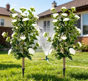 2-Pack 3FT White Artificial Camellia Bushes, UV Resistant Lifelike Faux Flowers with Ground Spike, Zero Care Fake Floral Stems for Indoor Outdoor Patio Porch Decoration