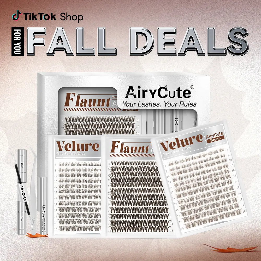 AiryCute Trending Brown Lash Collection | Dark & Light Brown Velure Flaunt | Flawless for Fair/Dark Hair | Reusable, Lightweight & Natural brown Flora