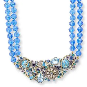 Heidi Daus Ships Ahoy Crystal and Blue Enamel Drop Necklace