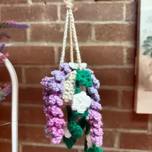 SERENITY Hanging Planter Decor - Handmade Crochet Decor with Purple, Pink, and Green Accents, Made to Order, Customizable Colors - Ornaments, Hangable