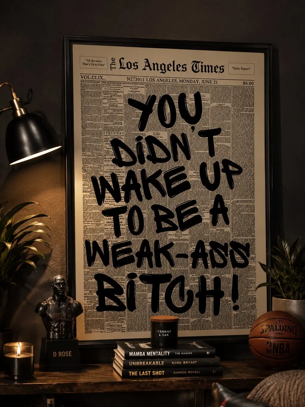 [Unframed Poster] Retro Weak Ass Bitch Newspaper Print, Los Angeles Times, Typography Poster, Motivational Quote Print, Wall Decor. Modern Wall Art