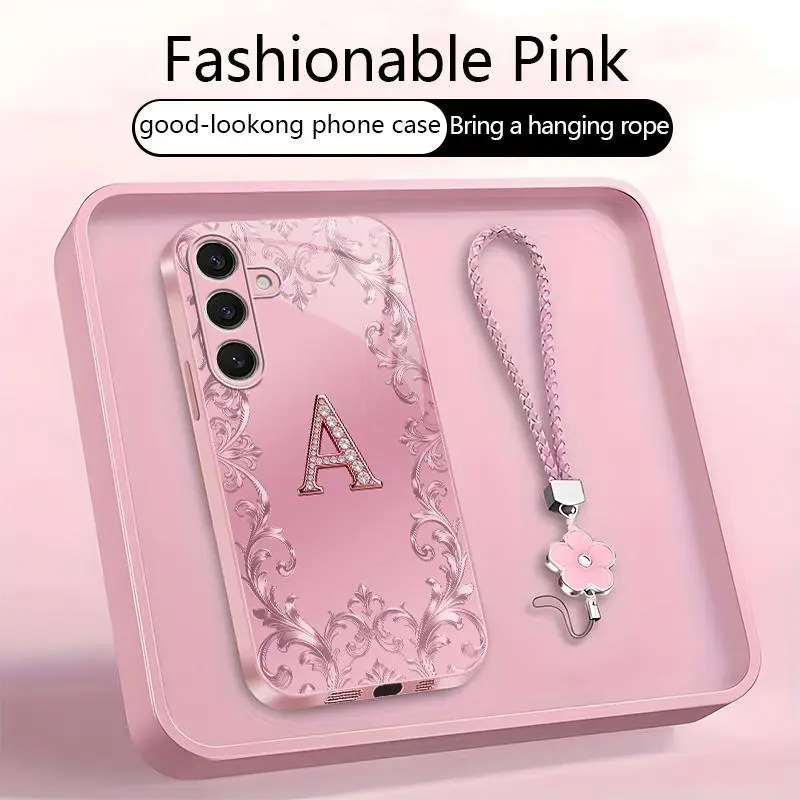 Suitable for [Galaxy S24 Plus] high-end women's phone case🥰，free four-leaf clover lanyard included—choose any one of the 26 letters. Drop-resistant and fingerprint-proof. YM99