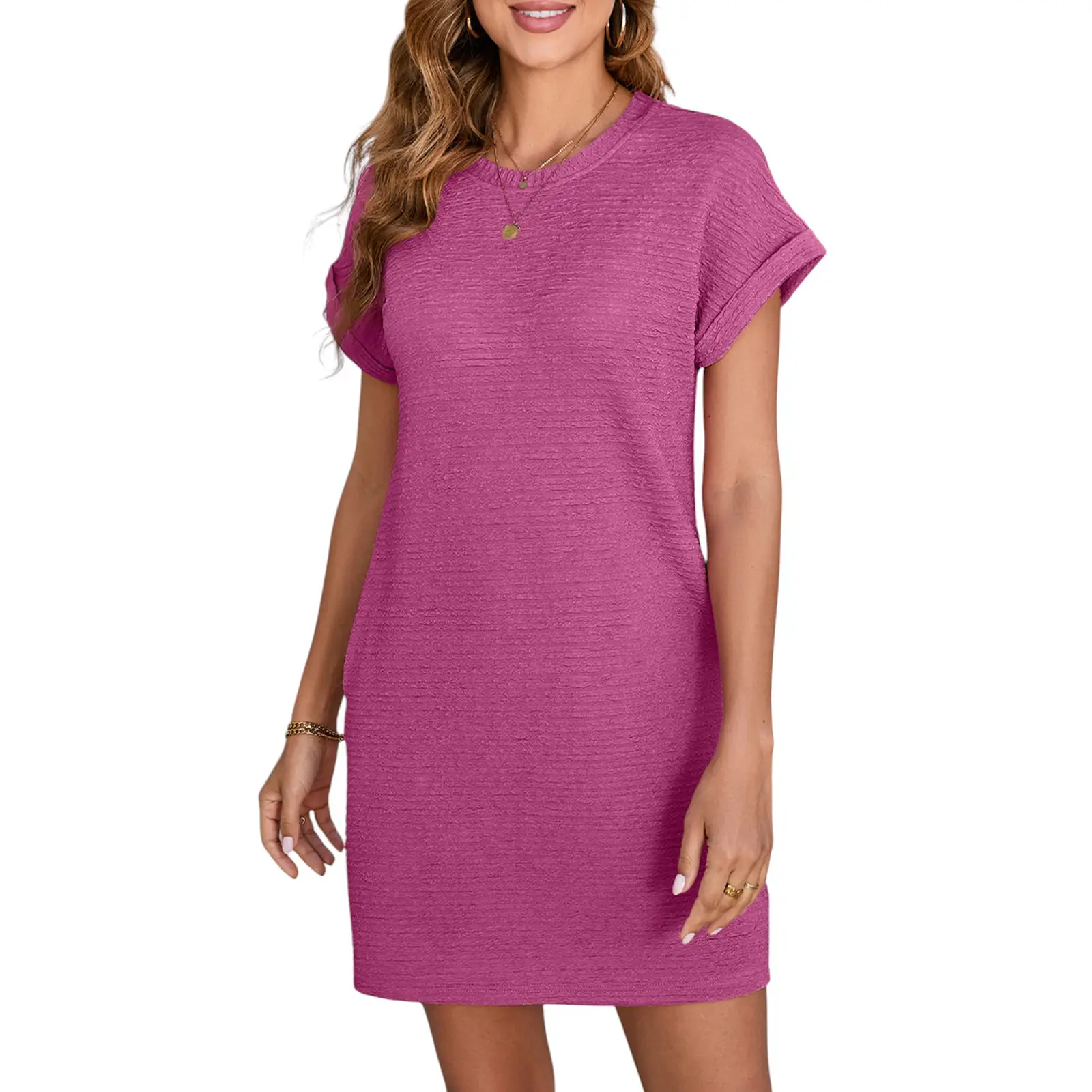 EVALESS Women's Casual Loose Mini Dress 2025 Crewneck Lightweight Shortsleeve Stretchy Slim Comfortable Summer Dresses Outdoorfun Beach Summer Outfits