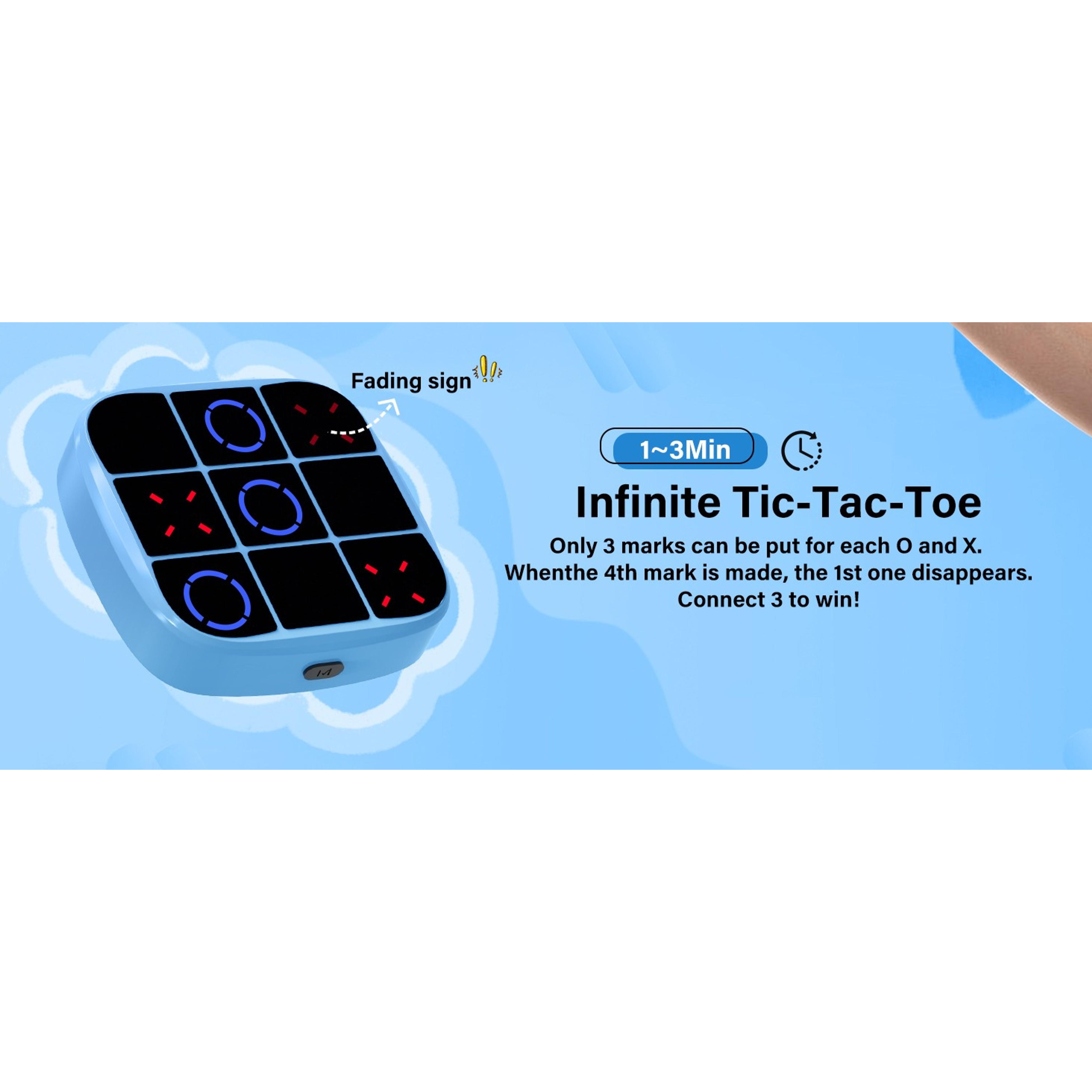Tic-Tac-Toe Bolt Game, 4-in-1 Handheld Puzzle Games Console, Electronic Tic-Tac-Toe Game for Educational and Memory Growth, Portable Travel Games for Car Ride, Board Games for Kids and Adults (Cyan)
