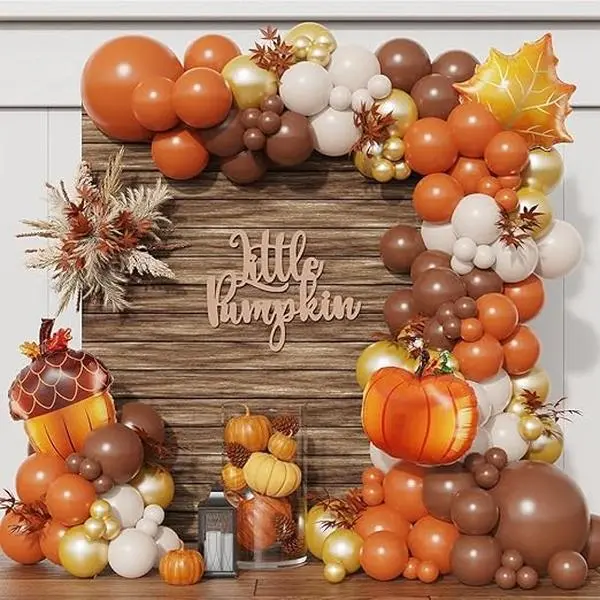 Fall Thanksgiving Balloons Garland Arch Kit 145pcs Orange Coffee Brown White Sand Latex Balloons for Autumn Birthday Baby Shower Party Decorations with Pumpkin Maple Pinecone Foil Balloons