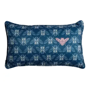 Bumble Bee Nocturnal Blue Lumbar Pillow