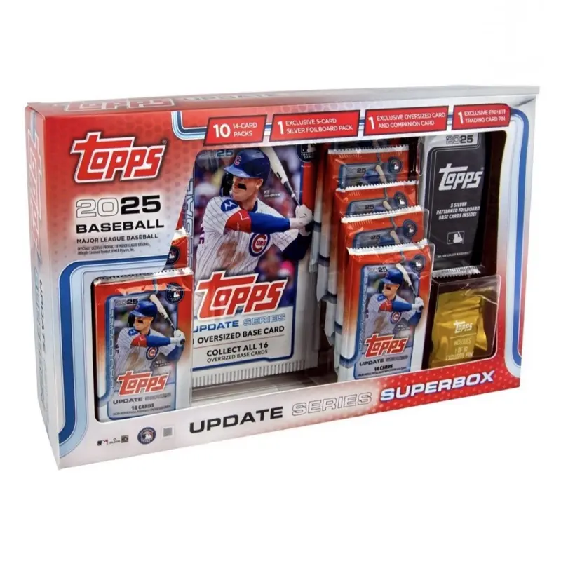 Topps 2025 Baseball Series Superbox - 10 Packs, 14 Cards, Exclusive 5-Card, Silver Foilboard Pack, Oversize Card, Companion Card, Eamel Trading Card Pen no cancel cancellation or refund after the box has been opened. Thank you.
