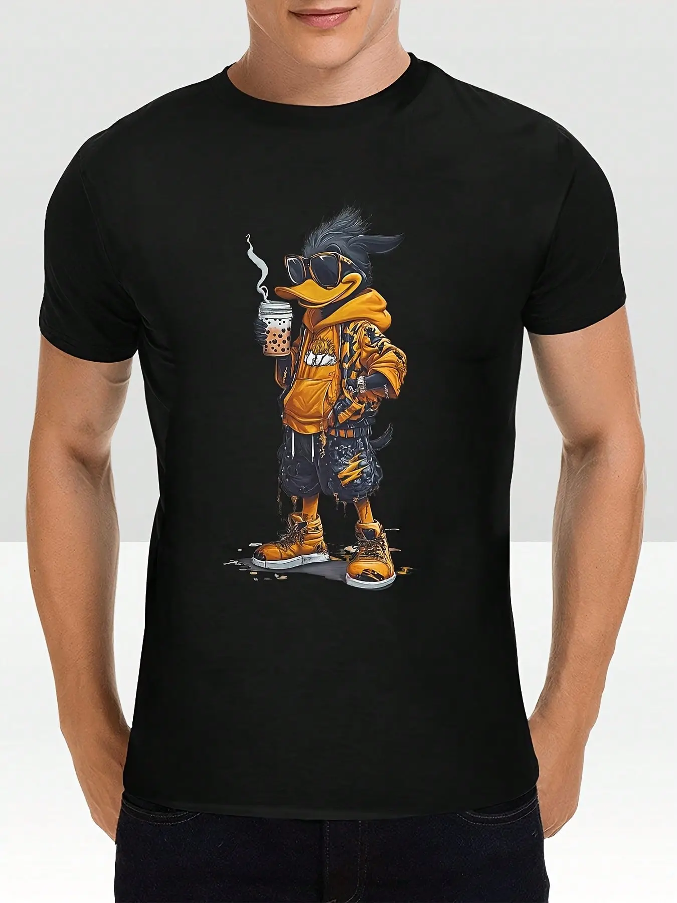 Cotton T-Shirt Men'S Cool Duck Print T-Shirt Casual Crew Neck Short Sleeve Summer Knit T-Shirt Slightly Elastic  180G Printgraphic Tees Men Shirts Streetwear White Shirt Black Shirt halloween clothes graphic tees