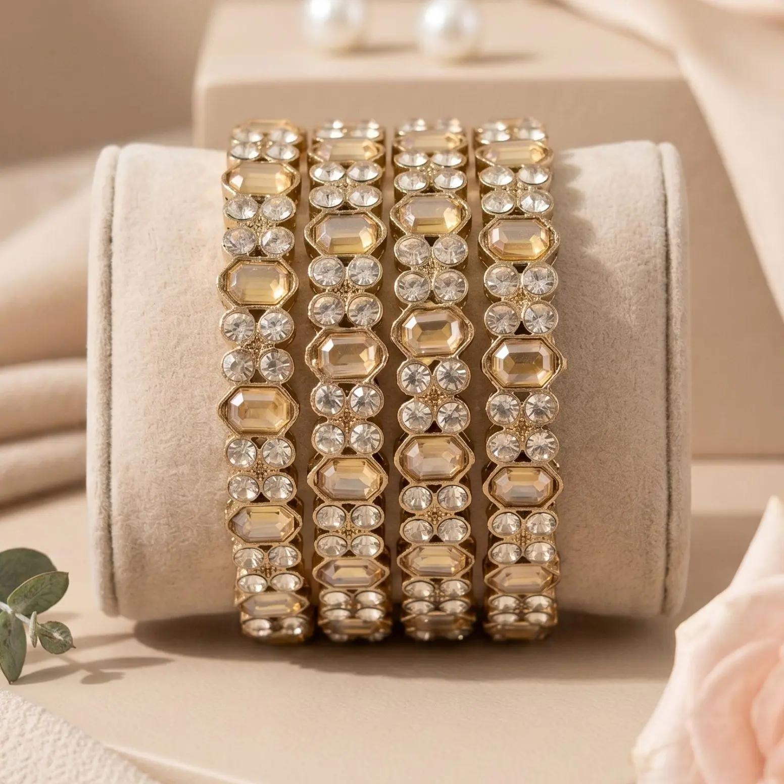 4 Pcs American Diamond AD Bangles Set | Antique Polish Indian Wedding Bangle