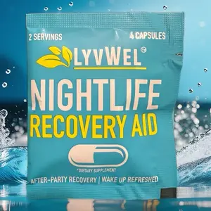 LYVWEL Nightlife Recovery Aid - 4 Capsules for 2 Servings - Dietary Supplement for After-Party Refreshment - China Made Healthcare Vitamin Essential Aminos Fitness
