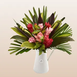 Pink Lady Fresh Tropical Bqt - 2 Bouquets with 31 Stems Each, French Kiss & Massageana Leaves, Traditional Red and Pink Design, Exotic Ambiance, VASE NOT INCLUDED