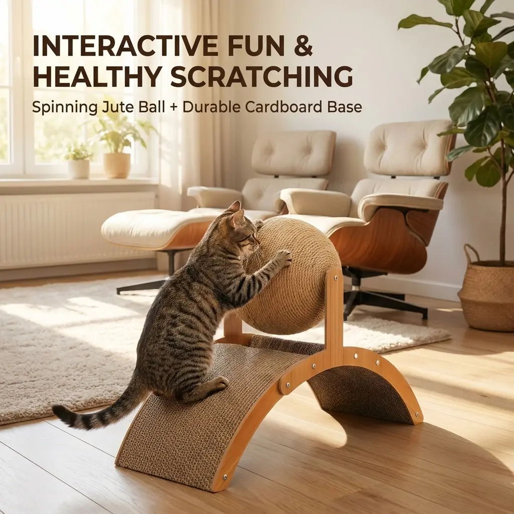 Interactive Cat Scratcher, Ferris Wheel Cat Scratcher, Spinning Jute Ball Cat Toy, Cardboard Cat Scratcher, Indoor Cat Toy, Cat Enrichment Toy, Durable Scratch Board, Cat Exercise Toy, Furniture Protector, Kitty Play Toy, Cat Accessories