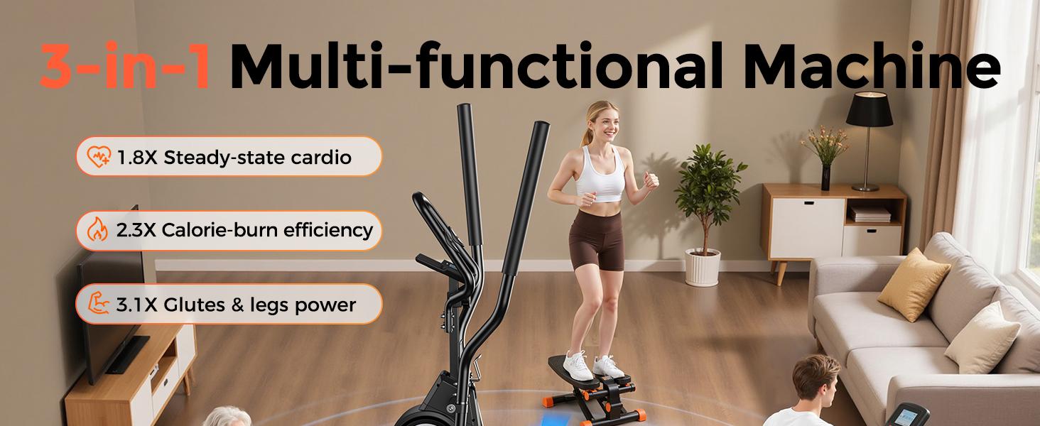 YOSUDA Elliptical Exercise Machine, 3-in-1 (Elliptical + Cardio Climber + Stair Stepper) Elliptical Machine for Home gym with 45°Incline, 15.5 in Stride, 16-Levals Resistance, Quiet Magnetic System, aerobic exercise equipment