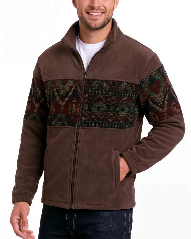Retro patterned fleece cardigan