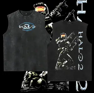 Halo 2 Vintage Washed Heavyweight Cotton Mens Crew Neck Graphic Print Tank Top Retro Urban Streetwear Classic Fit Soft Breathable Fabric Casual Daily Lifestyle Stylish Everyday Outfit Pop Culture Game Fan Apparel Urban Weekend Relaxed Wear