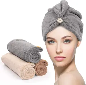 3 Pack Hair Drying Towels, Hair Towel with Button, Super Absorbent Microfiber Hair Towel for Curly Hair, Fast Drying Hair Wraps for Women Girls, Microfiber Towel for Hair