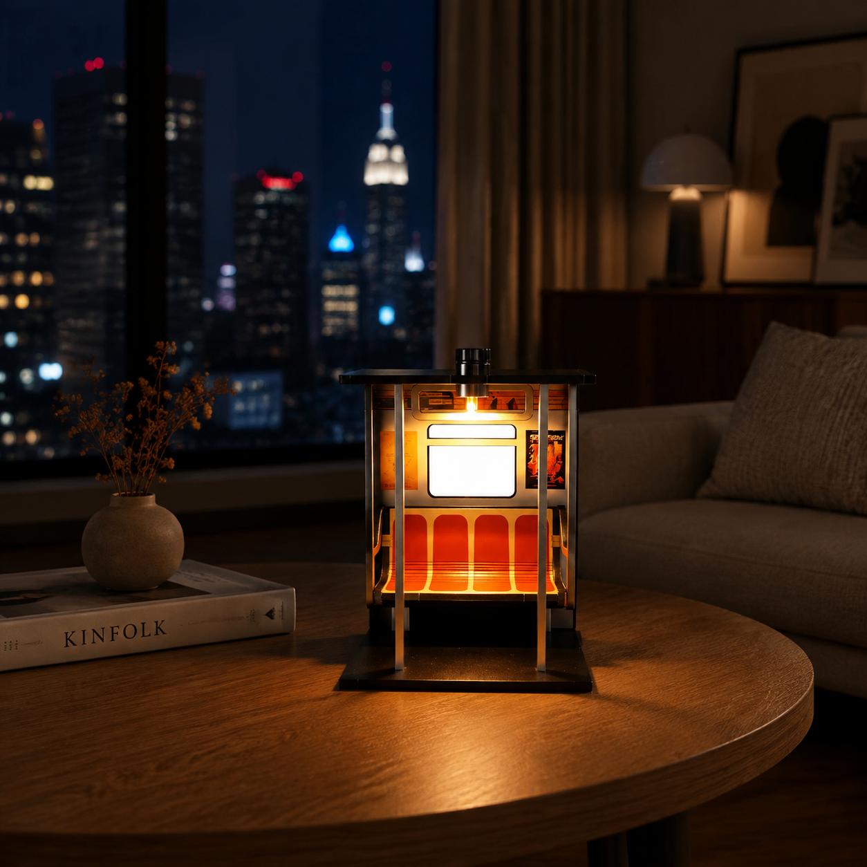 American-style neon night lights for bus stops in New York. Retro bus waiting shelter model desk lamp. Desktop decorative piece lamp.