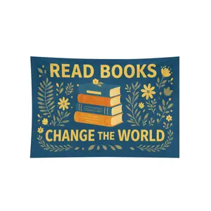 Book Lover Tapestry: Inspirational Library Wall Hanging Wall Tapestry Navy Blue Read Books Change The World With Floral And Book Design For Home Office Study Room Decor