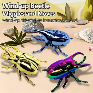 3-Pack Shiny Metallic Wind-Up Beetle Toys, Automatic Moving Spring Bugs, Novelty Sensory Play Toys for Kids (Gift Option)