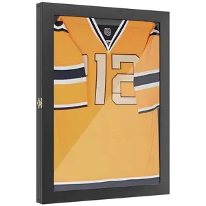 (High end and high-quality) 24" x 32" Jersey Display Case, Wall-Mounted Memorabilia Acrylic Shadow Box with Hanger, Black Frame Glass