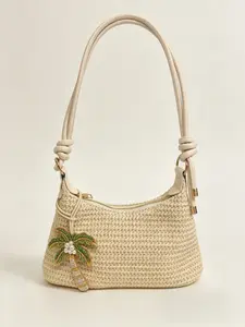Bohemian Style Crossbody Shoulder Bag, Handwoven Ethnic Pattern, Large Capacity, Palm Tree Charm, Ideal for Travel and Shopping