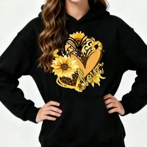 Women's Long Sleeve Hoodies Unisex Sweatshirt with Heart Sunflower Print, Elegant Sweet Cute Vacation, Commute, Party, and Home Essential, Loose Fit Comfortable Lightweight Breathable Fabric, Unisex Cotton Gift Idea for Women Men Girls Adults Size S M--3