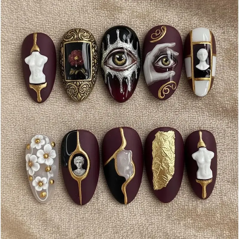 Dark Academia Renaissance 3D Greek Sculpture & Gold Leaf Gothic Nails ...
