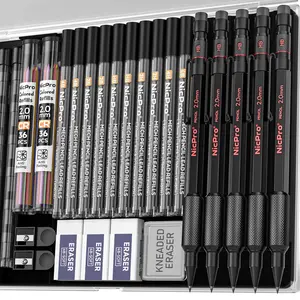 Nicpro 5 Pack 2mm Mechanical Pencils Set with Case, 65 Graphite Lead Refills (6B 4B 2B HB 2H 4H), 72 Colored Lead, Erasers -Weatherproof Metal Barrel, Heavy Duty Carpenter Pencil For Drawing Sketching