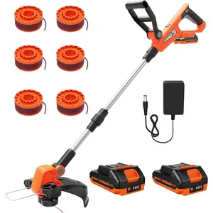 12 Inch 20V Cordless Weed Wacker with Automatic Line Feed, 2 in 1 String Trimmer and Edger, Includes 2 X 2.0Ah /1 X Charger/6 X Replacement Spools, Weed Eater for Lawn, Garden, etc