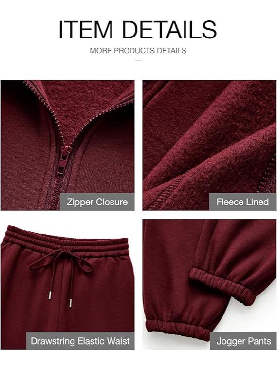 BTFBM Women's Fleece 2-Piece Set - Long Sleeve Zip Up Sweatshirt and Sweatpants for Fall and Winter Casual Matching Outfits - Overalls, Womenswear