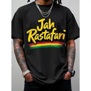 Men's Ethiopian Flag Rasta Cotton T-Shirt - Green/Yellow/Red, Judah Symbol & Jah Rastafari Print, Soft Relaxed Fit Crew Neck Short Sleeve Tee for Reggae Fans, Heritage Apparel Casual Streetwear Crewneck Menswear Tshirt graphic tee