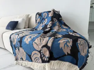 Premium Acrylic Cotton Throw – Woven Jacquard Design | Black & Blue | 50 x 60