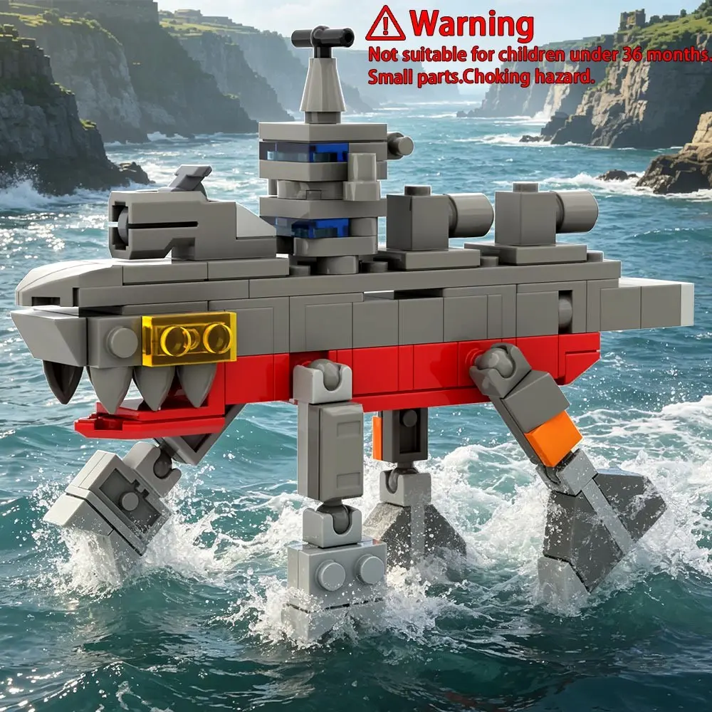 Deep Sea Monster Mechanical Shark Building Blocks, Educational Assembly Toy with Moveable Joints,   Creative Gift for Fans, Ocean Creature Themed Display Decoration,Brithday&DIY Animal Bricks Toy