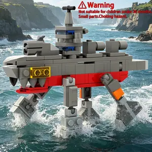 Deep Sea Monster Mechanical Shark Building Blocks, Educational Assembly Toy with Moveable Joints,   Creative Gift for Fans, Ocean Creature Themed Display Decoration,Brithday&DIY Animal Bricks Toy