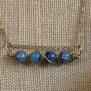 Brass Wire-Wrapped Blue Aventurine Bar Necklace