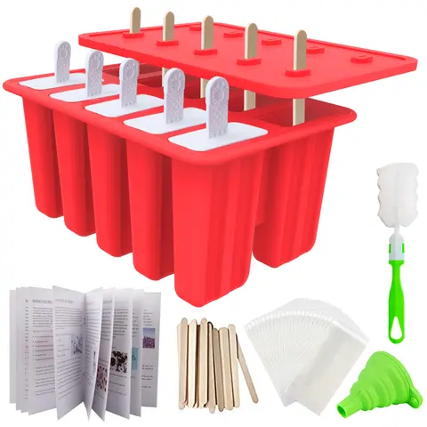 Summervibes WIBIMEN Silicone Popsicle Mold Set | Makes 10 Ice Pops | Includes 50 Sticks, Bags & Recipes | Fun & Easy for Kids